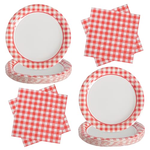 48 Stück Rot-weiß Schachbrettmuster-Party-Papiergeschirr enthält Teller Servietten Sweet Party Ideal für Geburtstage und andere Partys und Feiern von PARTY GO