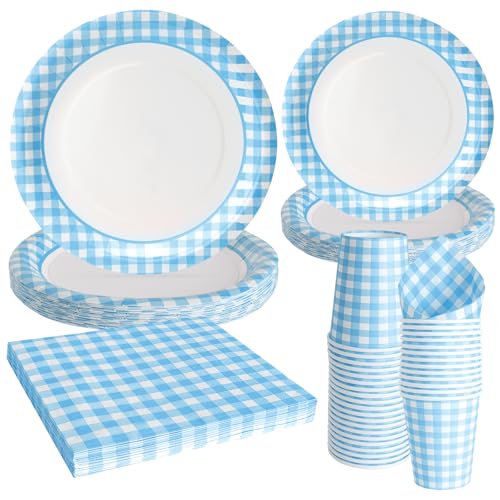96 Stück Blau-weiß Schachbrettmuster-Party-Papiergeschirr enthält Teller Tassen Servietten Sweet Party Ideal für Geburtstage und andere Partys und Feiern 96 Stück Blau-weiß Schachbrettmuster-Party-Papiergeschirr enthält Teller Tassen Servietten Sweet Party Ideal für Geburtstage und andere Partys und Feiern von PARTY GO