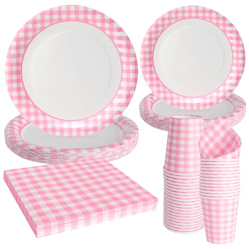 96 Stück Rose-weiß Schachbrettmuster-Party-Papiergeschirr enthält Teller Tassen Servietten Sweet Party Ideal für Geburtstage und andere Partys und Feiern 96 Stück Rose-weiß Schachbrettmuster-Party-Papiergeschirr enthält Teller Tassen Servietten Sweet Party Ideal für Geburtstage und andere Partys und Feiern von PARTY GO