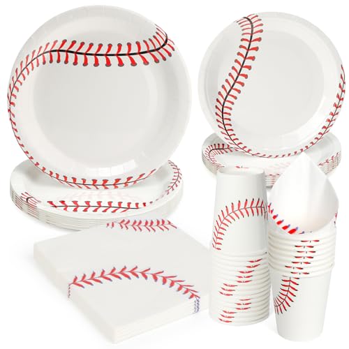 Baseball Party Geschirr Set 96 Stück Sport Themed Boys Party Supplies 24 Gast Pappteller, Tissue und Besteck Sets Kindergeburtstag Partygeschirr Set von PARTY GO