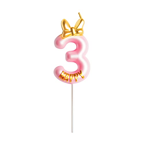 Geburtstagskerzen Krone Niedliche Rosa Mädchen Geburtstag Zahlen 3 mit Krone 7cm von PARTY GO