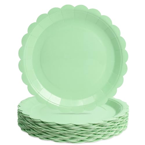 PARTY GO 50 9" Wellkanten Pappteller für Hauptgericht und Dessert Perfekt für Abschlussfeiern, Feiertage, Hochzeiten, Geburtstagsfeiern, Babypartys Dekoration Grün von PARTY GO