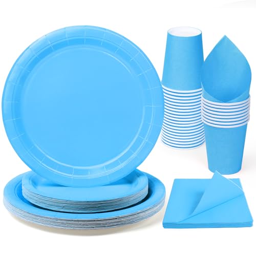 PARTY GO Party Geschirr 96 Stück Blau Kinder Geburtstag Mädchen Party Dekoration Zubehör Set Papier Geschirr Set von PARTY GO