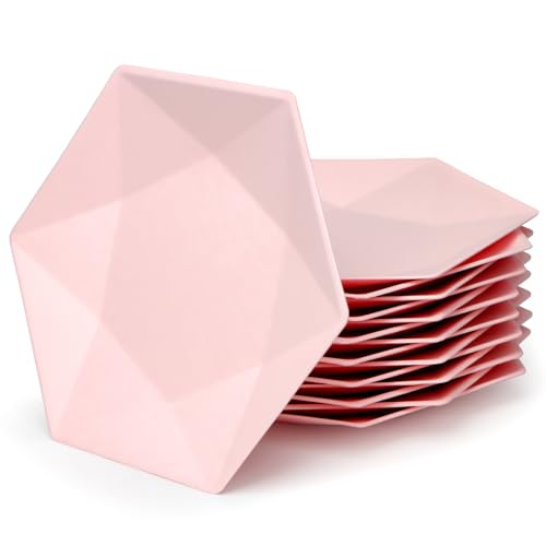 PARTY GO Rosa Pappteller, Heavy Duty Bagasse Einwegteller, umweltfreundliche synthetische biologisch abbaubare 10 Zoll Partyteller für den täglichen Gebrauch, Geburtstagsfeier Picknick, Packung mit 16 von PARTY GO