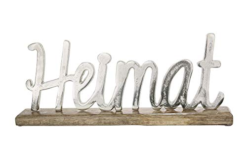 GILDE Schriftzug Heimat auf Holzbase | Schriftzug aus Aluminium, Sockel aus Mangoholz 43,5 x 17,5 x 5 cm | Deko Aufsteller Tischdeko Wohndekoration von PARUSIA