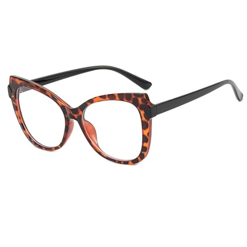 PARWANA Clear Vision Übergroße Lesebrille Damen Stilvolle Computerleser Cat-Eye Flachlichtspiegel Anti-Blaulicht (Color : Leopard-Print, Size : +100) von PARWANA