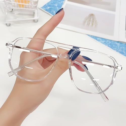 PARWANA Ermüdungslinderung Lesebrille Anti-Blaulicht-Computerleser Aviator Übergroße Flache Lichtspiegelbrille (Color : Transparent, Size : +0.00) von PARWANA