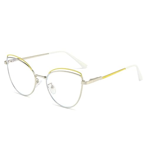 PARWANA Mode Cat-Eye Lesebrille Frauen Anti Blau Licht Große Computer Leser Müdigkeit Lindern Flache Licht Spiegel (Color : Yellow, Size : +200) von PARWANA
