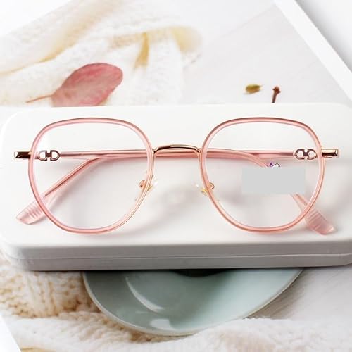 PARWANA Modische Anti-Blaulicht-Lesebrille, Brillen, Computerleser, rund, blendfrei, Flacher Lichtspiegel for Damen/Herren (Color : Pink, Size : +300) von PARWANA