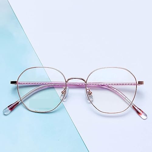 PARWANA Müdigkeit Lindern Mode Metall Lesebrille Nette Computer Reader Anti Blau Licht Flache Licht Spiegel Presbyopie Brille (Color : Rose-Gold, Size : +100) von PARWANA