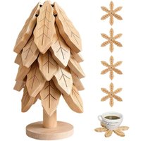 Holz Untersetzer Baum Set (5 Untersetzer + 1 Ständer) Bambus Topfuntersetzer Weihnachtsbaum Design Küchenzubehör Tischdekoration von PARYOU