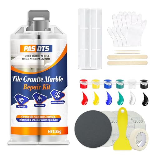 Marmor Keramik Sanierung Set，Badewannen Reparaturset, Emaille Fliesenreparaturset zur Reparatur von Kratzern, Löchern, Risse, mit Farb Paste von PAS DTS