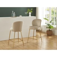 Barhocker 2er-Set - Samt & Goldfarbenes Metall - Beige - POLPONA von PASCAL MORABITO