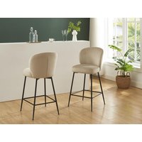 Barhocker 2er-Set - Samt & Schwarzes Metall - Beige - POLPONA von PASCAL MORABITO