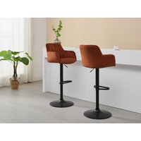 Barhocker 2er-Set - Samt & schwarzes Metall - Höhenverstellbar - Terracotta - PEGA von Pascal MORABITO von PASCAL MORABITO