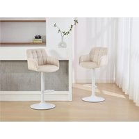 Barhocker 2er-Set - Samt & weißes Metall - Höhenverstellbar - Cremefarben - PEGA von Pascal MORABITO von PASCAL MORABITO