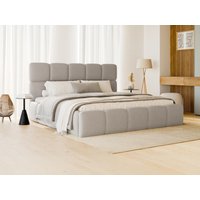 Bett mit Bettkasten + Matratze - 140 x 190 cm - melierter Stoff - Hellgrau - DAMADO von Pascal Morabito von PASCAL MORABITO