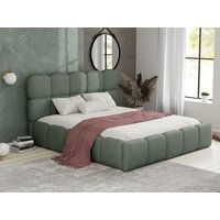 Bett mit Bettkasten - 140 x 190 cm - Bouclé-Stoff - Mandelgrün + Matratze - DAMADO von Pascal Morabito von PASCAL MORABITO