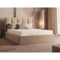 Bett mit Bettkasten - 140 x 190 cm - Samt - Beige + Matratze - MIRDAL von Pascal Morabito von PASCAL MORABITO