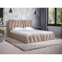 Bett mit Bettkasten - 160 x 200 cm - Samt - Beige + Matratze - LIDAMA von Pascal Morabito von PASCAL MORABITO