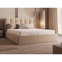 Bett mit Bettkasten - 160 x 200 cm - Samt - Beige + Matratze - MIRDAL von Pascal Morabito Bett mit Bettkasten - 160 x 200 cm - Samt - Beige + Matratze - MIRDAL von Pascal Morabito von PASCAL MORABITO