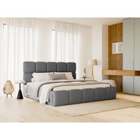 Bett mit Bettkasten - 160 x 200 cm - Stoff Leder-Optik - Grau + Matratze - DAMADO von Pascal Morabito von PASCAL MORABITO