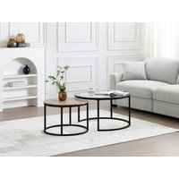 Couchtisch 2er-Set - MDF, Sicherheitsglas & schwarzes Metall - Transparent & Holzfarben - REMINA von Pascal MORABITO von PASCAL MORABITO