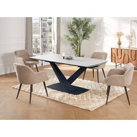 Esstisch ausziehbar - 6 bis 10 Personen - Sicherheitsglas, Keramik & Metall - Marmor-Optik Weiß & Schwarz - MALATA von Maison Céphy von Vente-unique