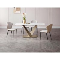 Esstisch für 6 Personen - Keramik & Metall - Marmor-Optik Weiß & Goldfarben - PORELIMA von Pascal MORABITO von Vente-unique