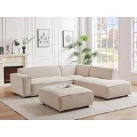 Großes Ecksofa & Hocker - Ecke rechts - Cord - Beige - BORORE von PASCAL MORABITO