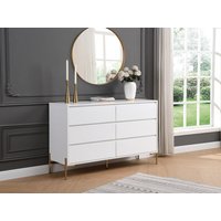 Kommode mit 6 Schubladen - MDF & Metall - Weiß lackiert & Goldfarben - KORASA von Pascal Morabito von PASCAL MORABITO