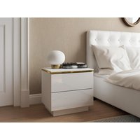 Nachttische 2er-Set mit 2 Schubladen - Weiß glänzend & Goldfarben - VUKIA von Pascal Morabito Nachttische 2er-Set mit 2 Schubladen - Weiß glänzend & Goldfarben - VUKIA von Pascal Morabito von PASCAL MORABITO