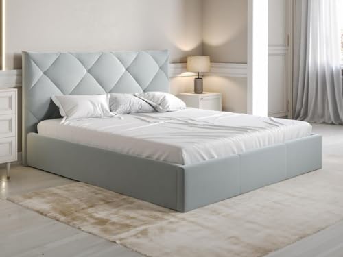 PASCAL MORABITO - Bett mit Bettkasten - 160 x 200 cm - Samt - Hellgrau - STARI von PASCAL MORABITO