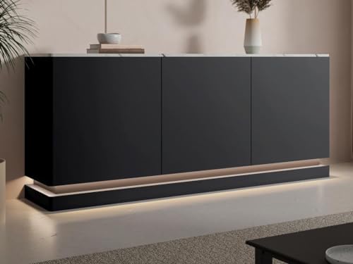 PASCAL MORABITO - Sideboard mit 3 Türen - Mit LED-Beleuchtung - MDF - Schwarz & weiße Marmor-Optik - DEVIKA von PASCAL MORABITO