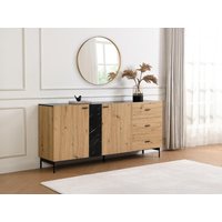 Sideboard mit 2 Türen & 3 Schubladen - MDF & Metall - Holzfarben hell & Marmor-Optik Schwarz - LIOMENA von Pascal Morabito von PASCAL MORABITO