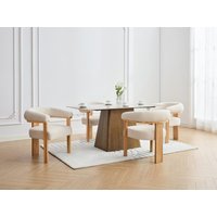 Stuhl mit Armlehnen 2er-Set - Bouclé-Stoff & Kautschukholz - Weiß & Holzfarben - LIVELIA von Pascal MORABITO Stuhl mit Armlehnen 2er-Set - Bouclé-Stoff & Kautschukholz - Weiß & Holzfarben - LIVELIA von Pascal MORABITO von PASCAL MORABITO