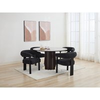 Stuhl mit Armlehnen 6er-Set - Bouclé-Stoff & Kautschukholz - Schwarz - LIVELIA von Pascal Morabito von PASCAL MORABITO