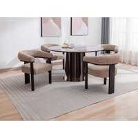 Stuhl mit Armlehnen 6er-Set - Bouclé-Stoff & Kautschukholz - Taupe & Schwarz - LIVELIA von PASCAL MORABITO