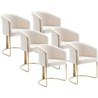 Stuhl mit Armlehnen 6er-Set - Bouclé-Stoff & Metall - Weiß & Goldfarben - JOSETHE von Pascal MORABITO von PASCAL MORABITO