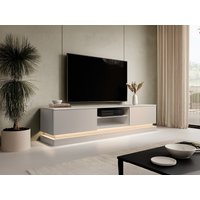 TV-Möbel - 2 Schubladen & 2 Ablagefächer - Mit LED-Beleuchtung - MDF - Beige & Marmor-Optik Weiß - DEVIKA von Pascal MORABITO von PASCAL MORABITO