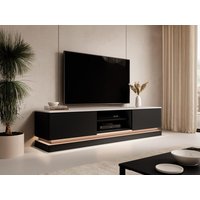 TV-Möbel - 2 Schubladen & 2 Ablagefächer - Mit LED-Beleuchtung - MDF - Schwarz - Marmor-Optik - DEVIKA von Pascal MORABITO von PASCAL MORABITO