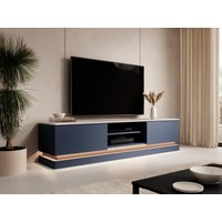 TV-Möbel mit 2 Schubladen & 2 Ablagefächer + LED-Beleuchtung - MDF - Blau & Marmor-Optik Weiß - DEVIKA von Pascal MORABITO von PASCAL MORABITO