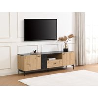 TV-Möbel mit 2 Türen, 1 Schublade & 1 Ablagefach - MDF & Metall - Holzfarben hell & Marmor-Optik Schwarz - LIOMENA von Pascal MORABITO von PASCAL MORABITO