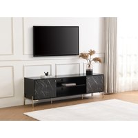 TV-Möbel mit 2 Türen & 2 Ablagefächern - MDF & Metall - Marmor-Optik Schwarz & Goldfarben - CIEMILA von Pascal Morabito von PASCAL MORABITO