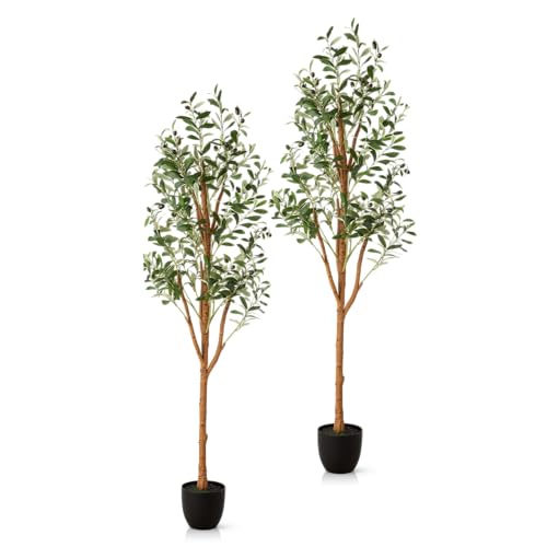 PASCH® 2 x Künstlicher Olivenbaum (150cm) - Stilvoll & Naturgetreu | Künstliche Pflanzen groß | Kunstpflanzen groß: Olive Tree | Olivenbaum künstlich groß für EIN mediterranes Ambiente von PASCH