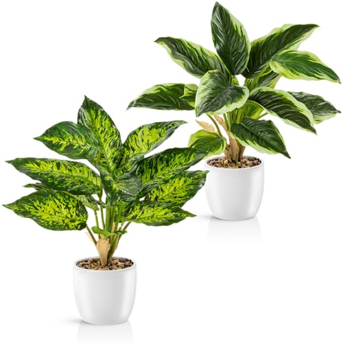 PASCH® 2er Set Tropische Kunstpflanzen wie echt (38cm) in weißen Keramiktöpfen | Künstliche Pflanzen wie echt | Kunstpflanze | Fake Plant Kunstpflanzen von PASCH