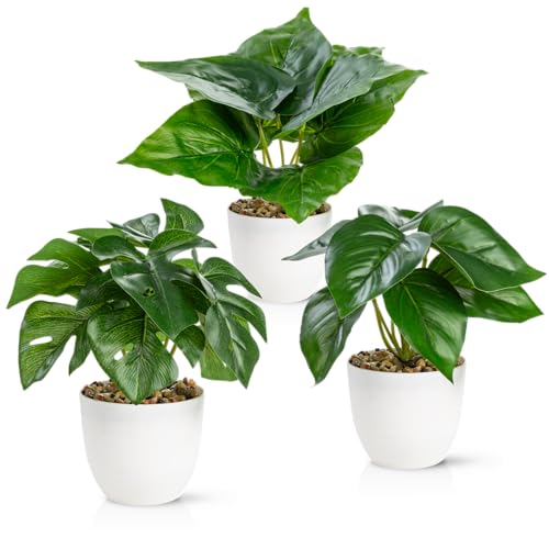 PASCH® 3er Set Kunstpflanzen wie echt (18cm) in bruchfesten Melamintöpfen | Kunstpflanzen im Topf | Künstliche Pflanzen im Topf | Kunstblumen Fake Plant von PASCH
