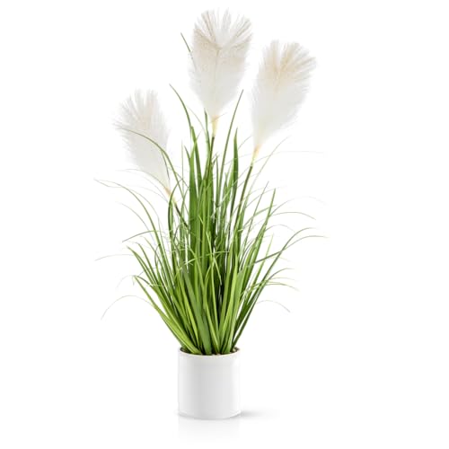 PASCH® XL Pampas Kunstgras in weißem Keramiktopf (80cm): Kunstgras Dekogras hoch | Gräser künstlich | Künstliches Gras | Kunstpflanze groß | Kunstpflanzen wie echt | Künstliche Pflanzen im Topf von PASCH