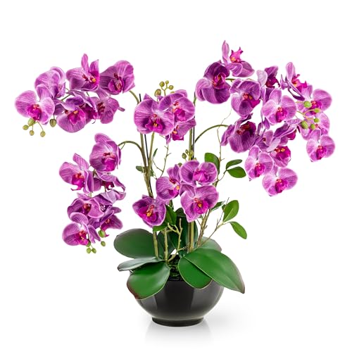 PASCH® XXL Kunstblume Orchidee Groß (56cm) in Hochglanz-Keramiktopf | Künstliche Orchideen im Topf | Kunstblumen Wie Echt (Lila) von PASCH