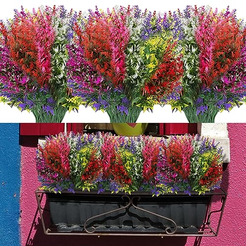 14 Bündel Kunstblumen für Außen Künstliche Blumen 7 Farben Künstliche Balkonpflanzen UV-beständige Lavendel Künstliche Pflanzen wie Echt für Innen Außenbereich Garten Büro Hause Fenster Balkonkasten von PASDTFB